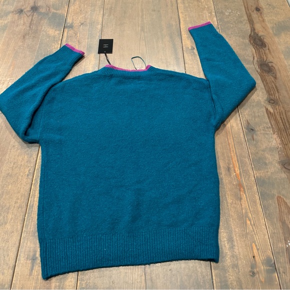 NWT Code X Mode Women’s Long Sleeve “Très Chic” Green Fuschia Trim Sweater Sz: S - Picture 9 of 10